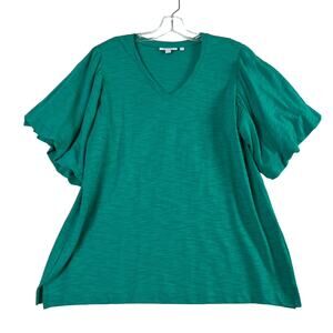Chicos Flutter Sleeve Elbow Tee Green Slub Knit Womens 2 Large 2023